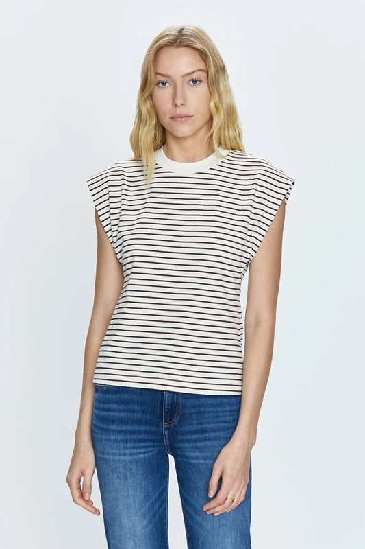 Pistola Marina Wide Shoulder Muscle Tee - Chestnut Ivory Stripe - SPARROW