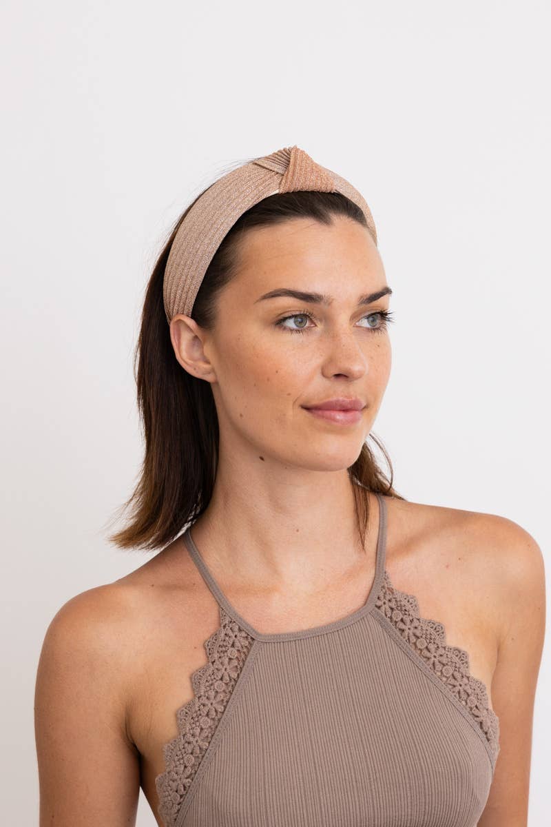 Pleated Shimmery Ombre Knotted Headband - Rose - SPARROW