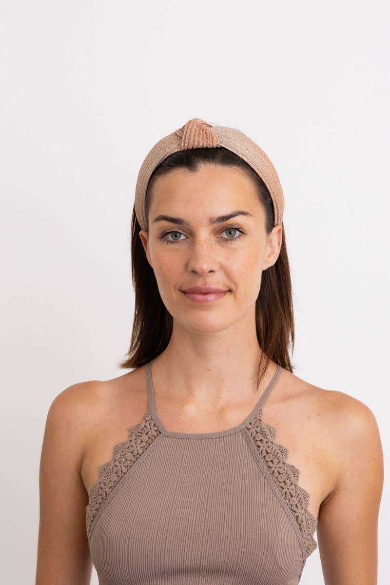 Pleated Shimmery Ombre Knotted Headband - Rose - SPARROW