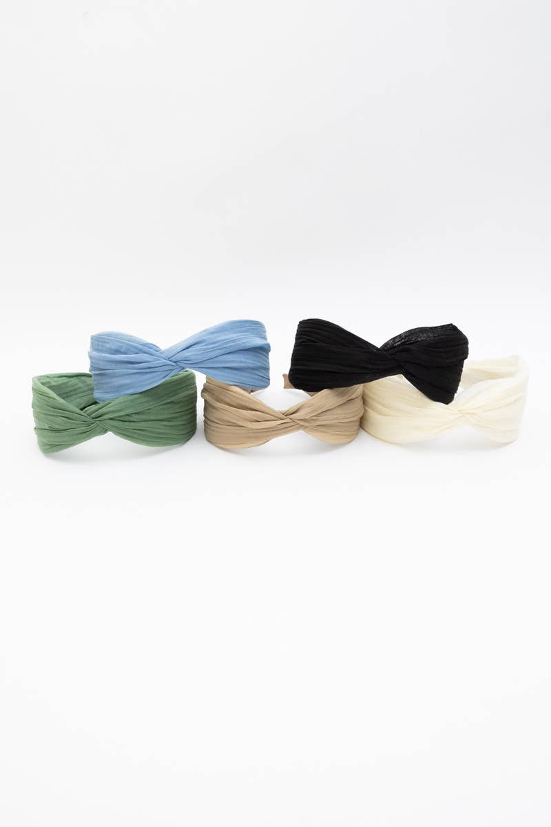 Pleated Solid Color Headband - Blue - SPARROW