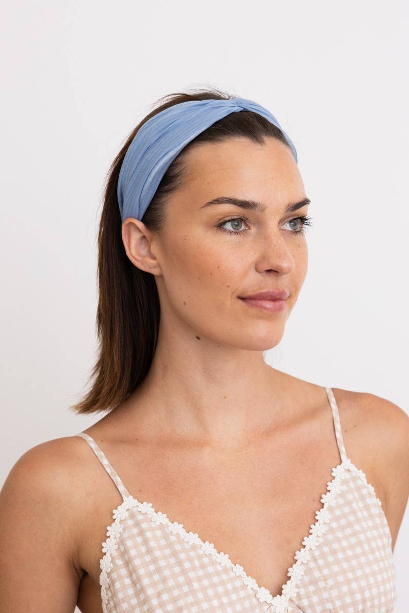 Pleated Solid Color Headband - Blue - SPARROW