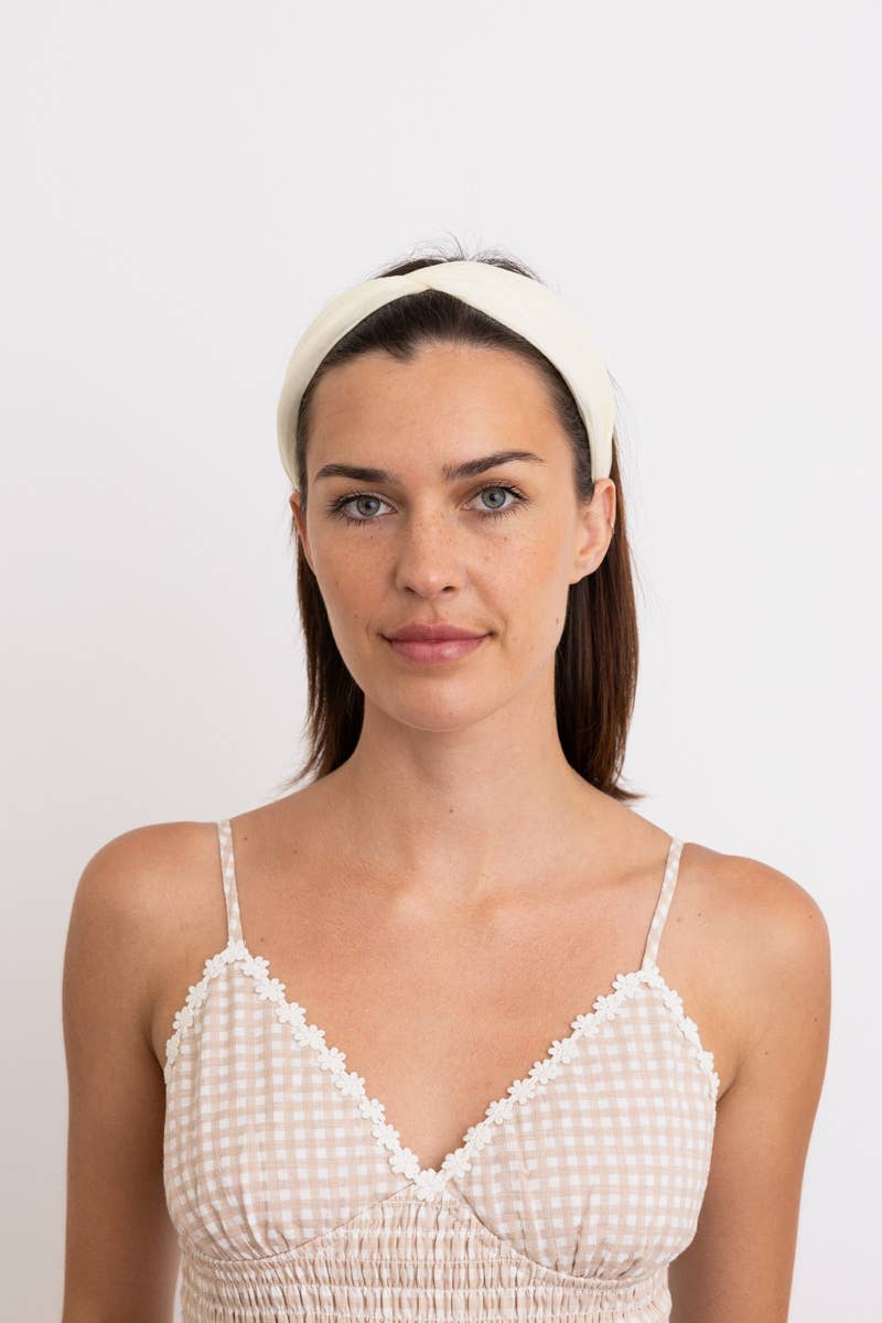 Pleated Solid Color Headband - Cream - SPARROW