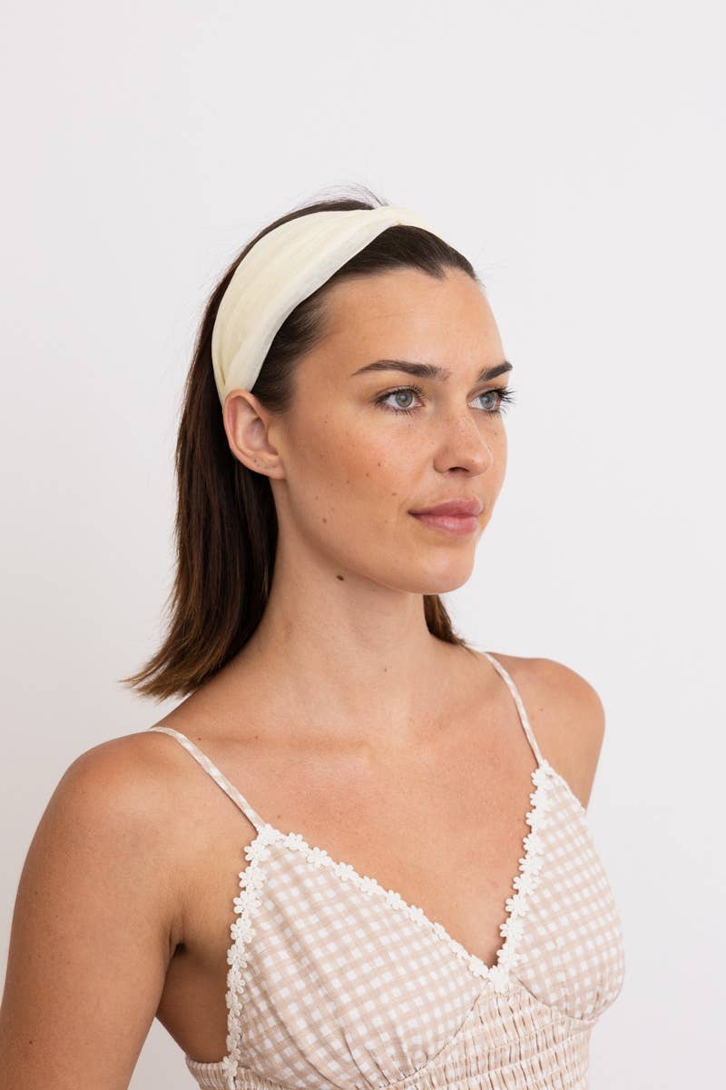 Pleated Solid Color Headband - Cream - SPARROW