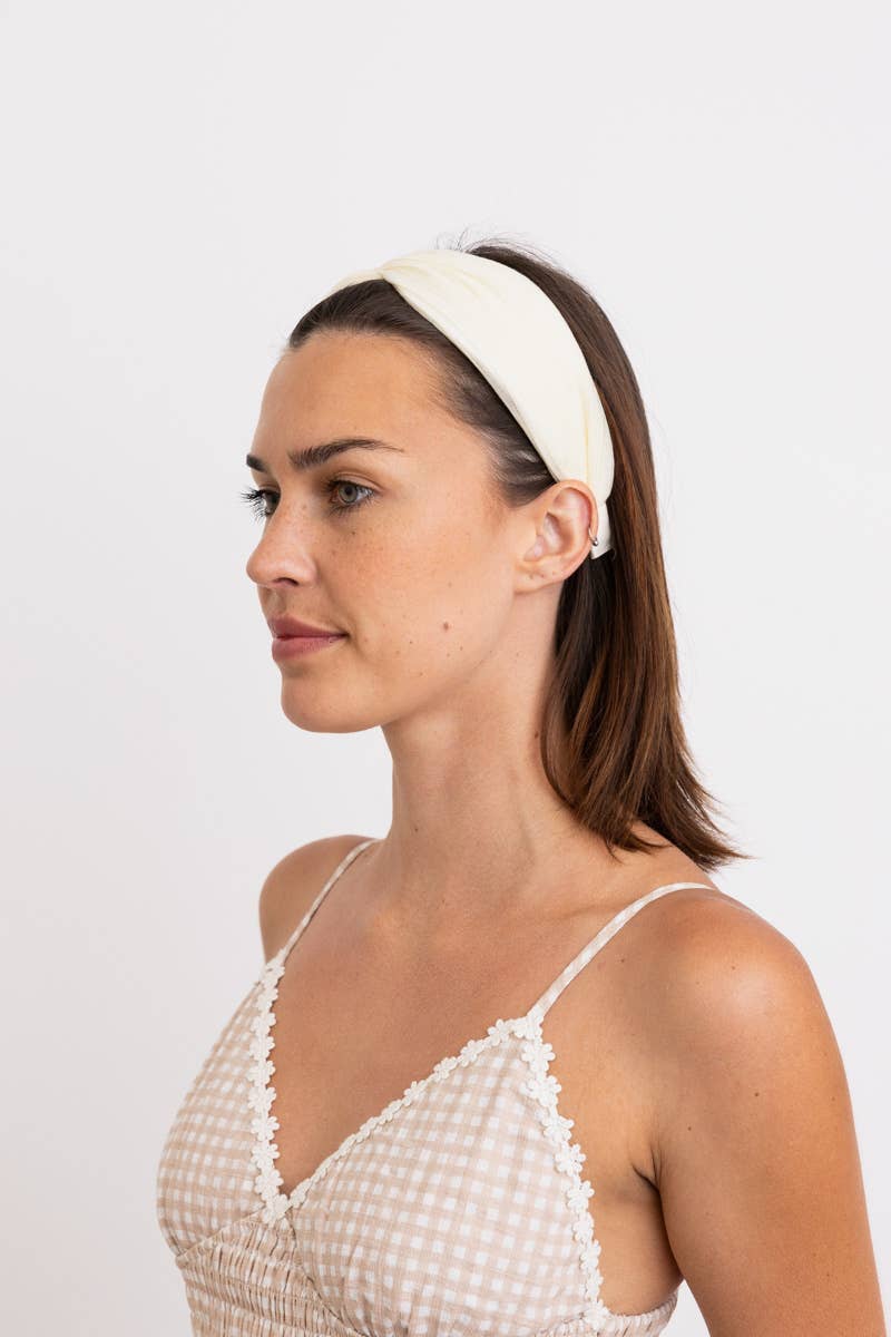 Pleated Solid Color Headband - Cream - SPARROW