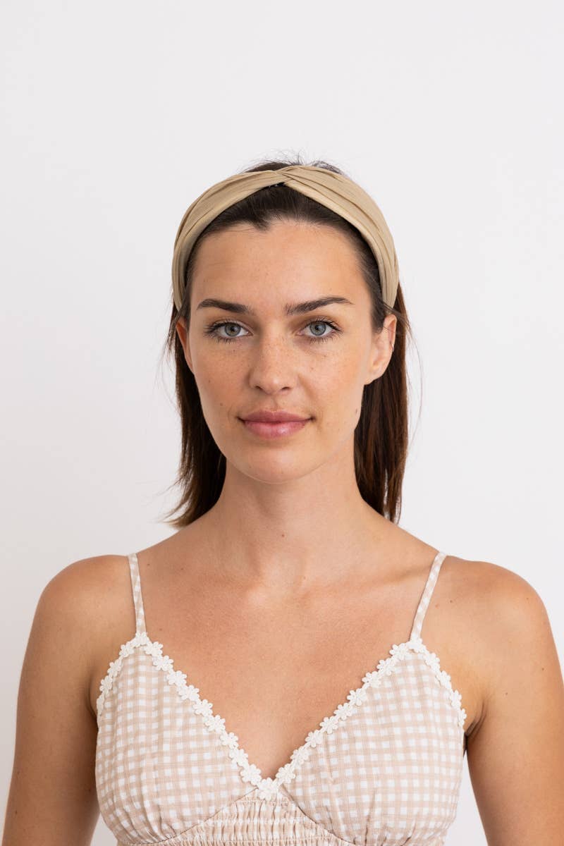 Pleated Solid Color Headband - Khaki - SPARROW