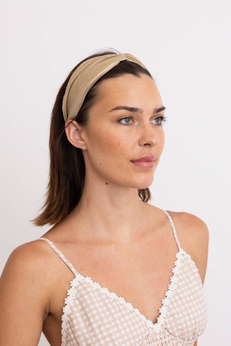 Pleated Solid Color Headband - Khaki - SPARROW