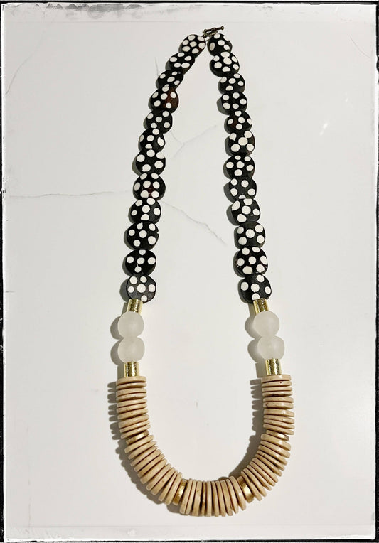 Polka Dot Bone Flat Bead Necklace - SPARROW