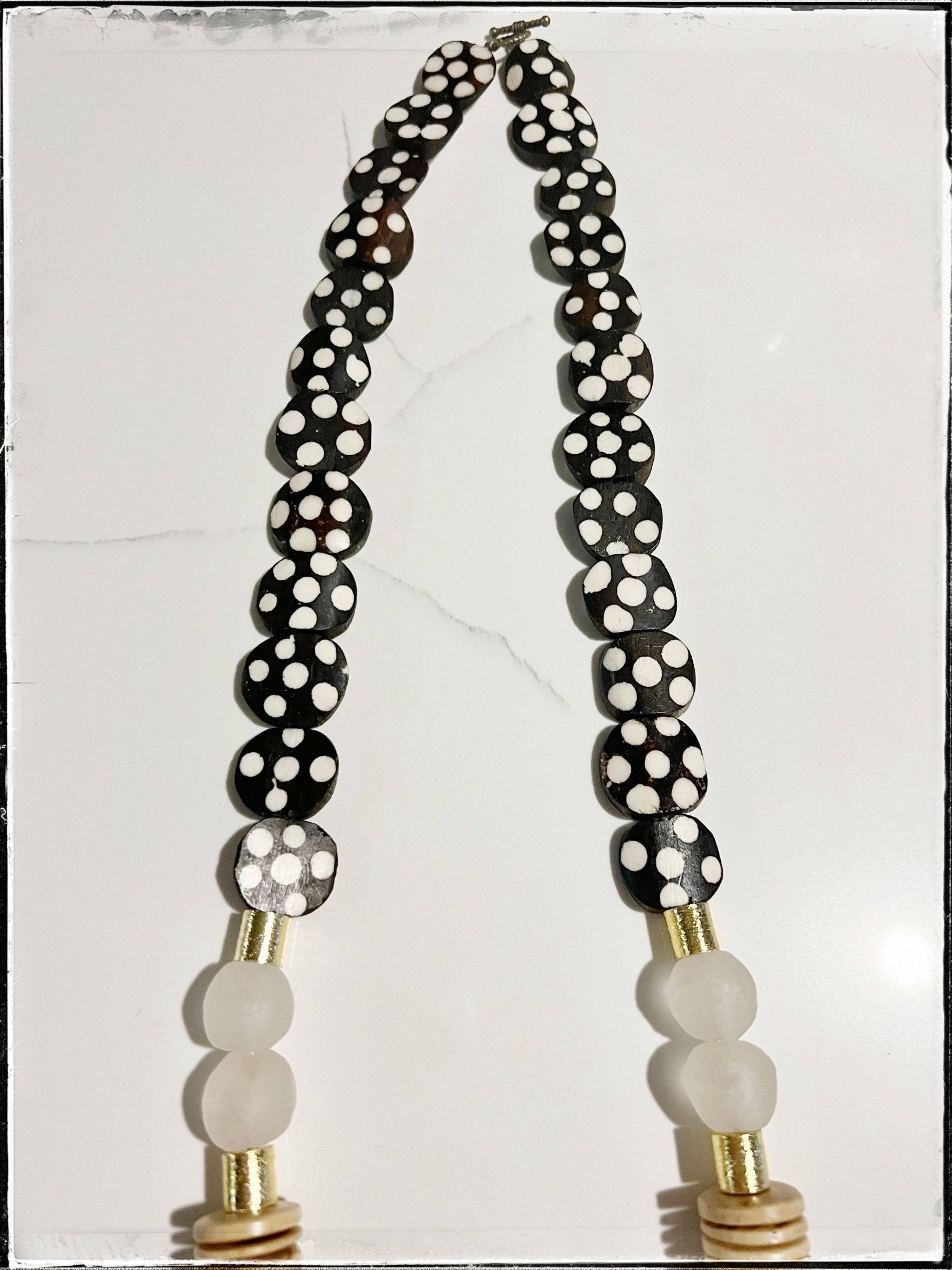 Polka Dot Bone Flat Bead Necklace - SPARROW
