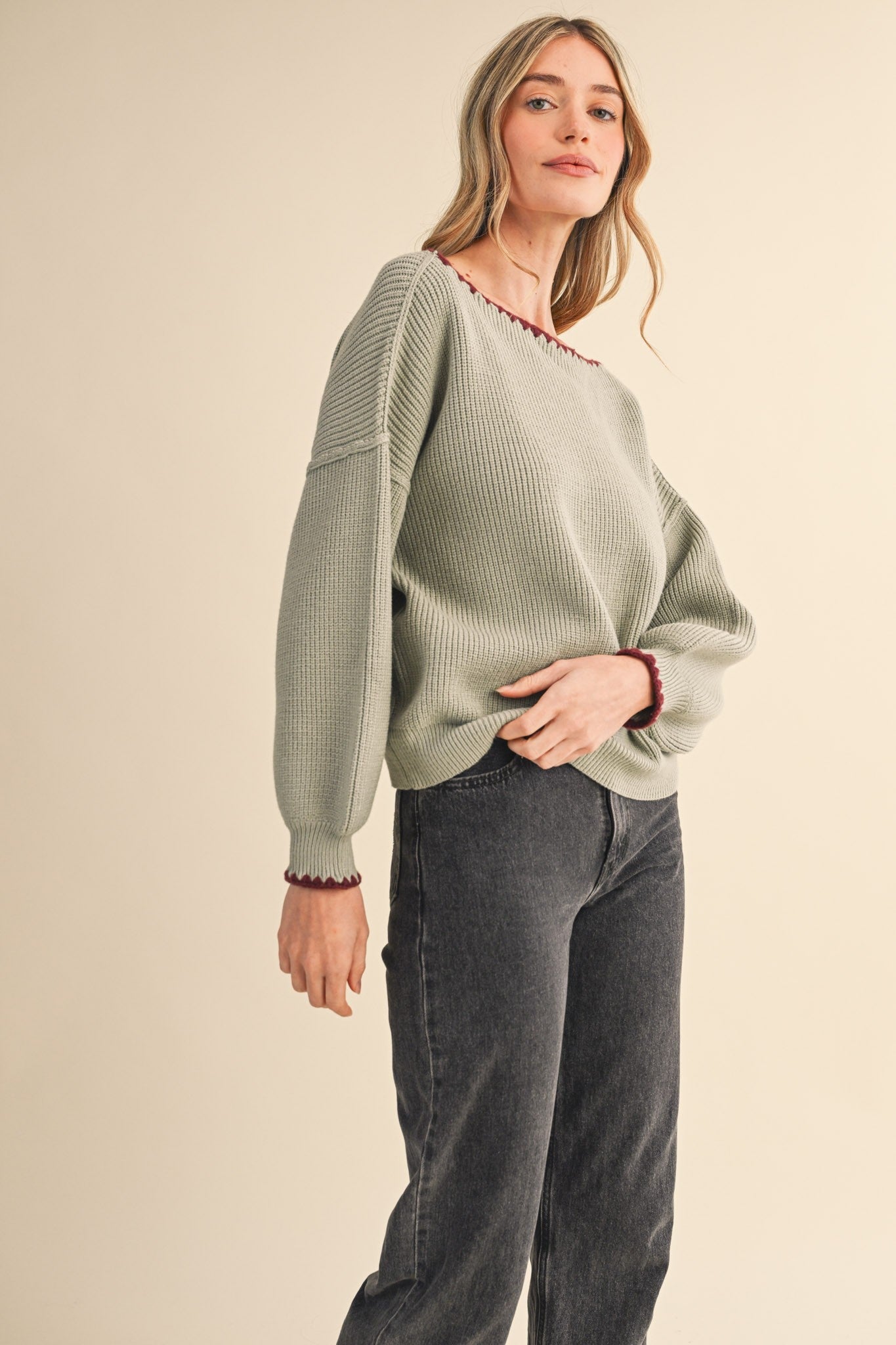 Rachel Sweater - Mint Burgundy - SPARROW