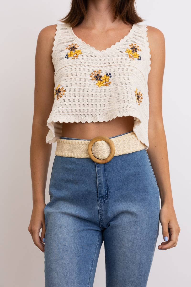 Raffia Belt with Wooden Round Buckle - Black - SPARROW