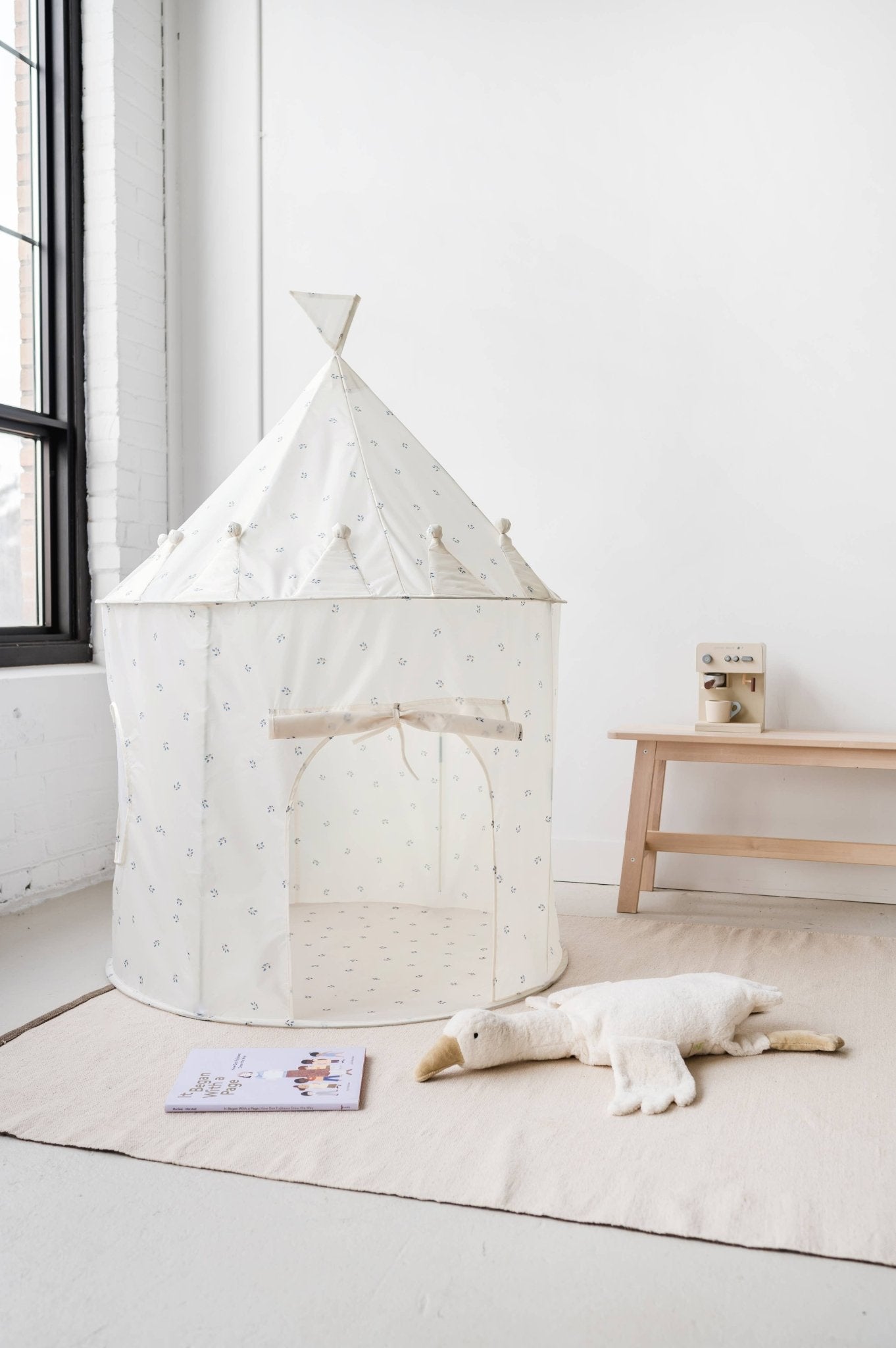 Recycled Fabric Play Tent Castle - Prints: Blueberry Ivory - SPARROW