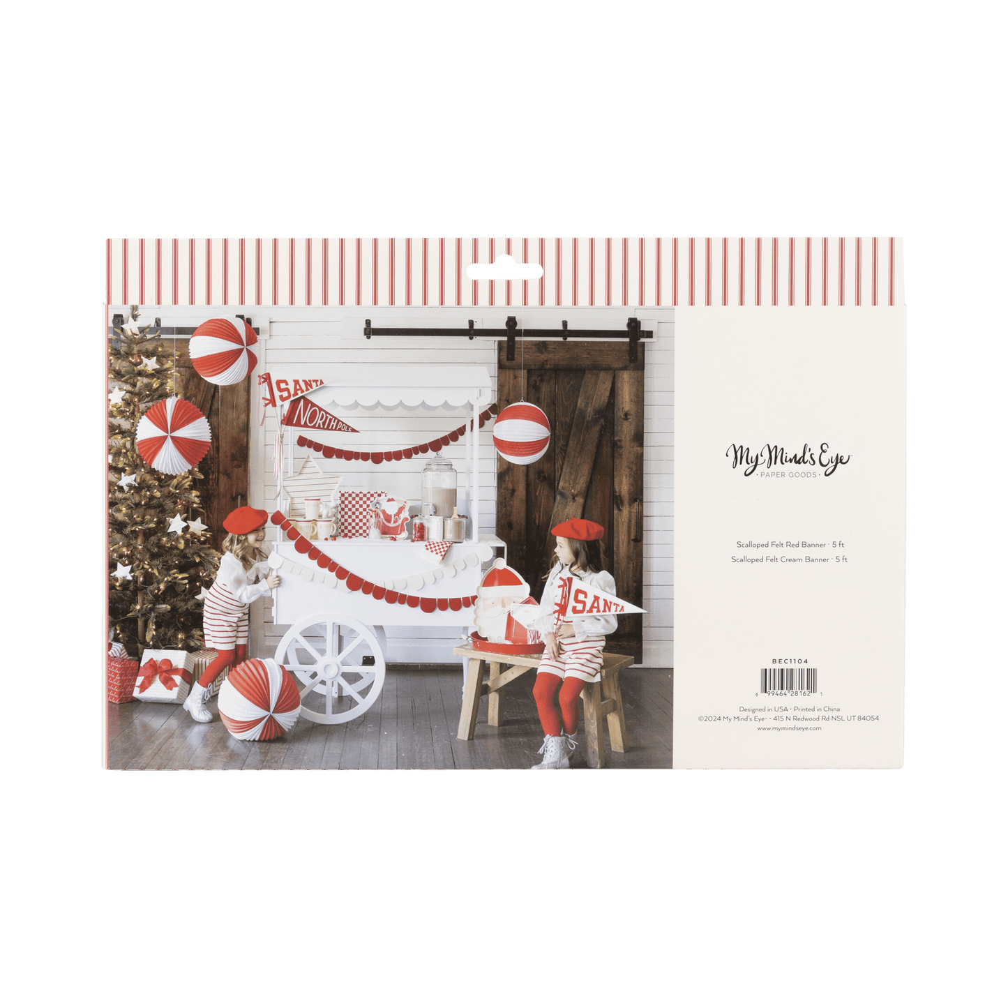 Red and Cream Scalloped Felt Banner Set - SPARROW