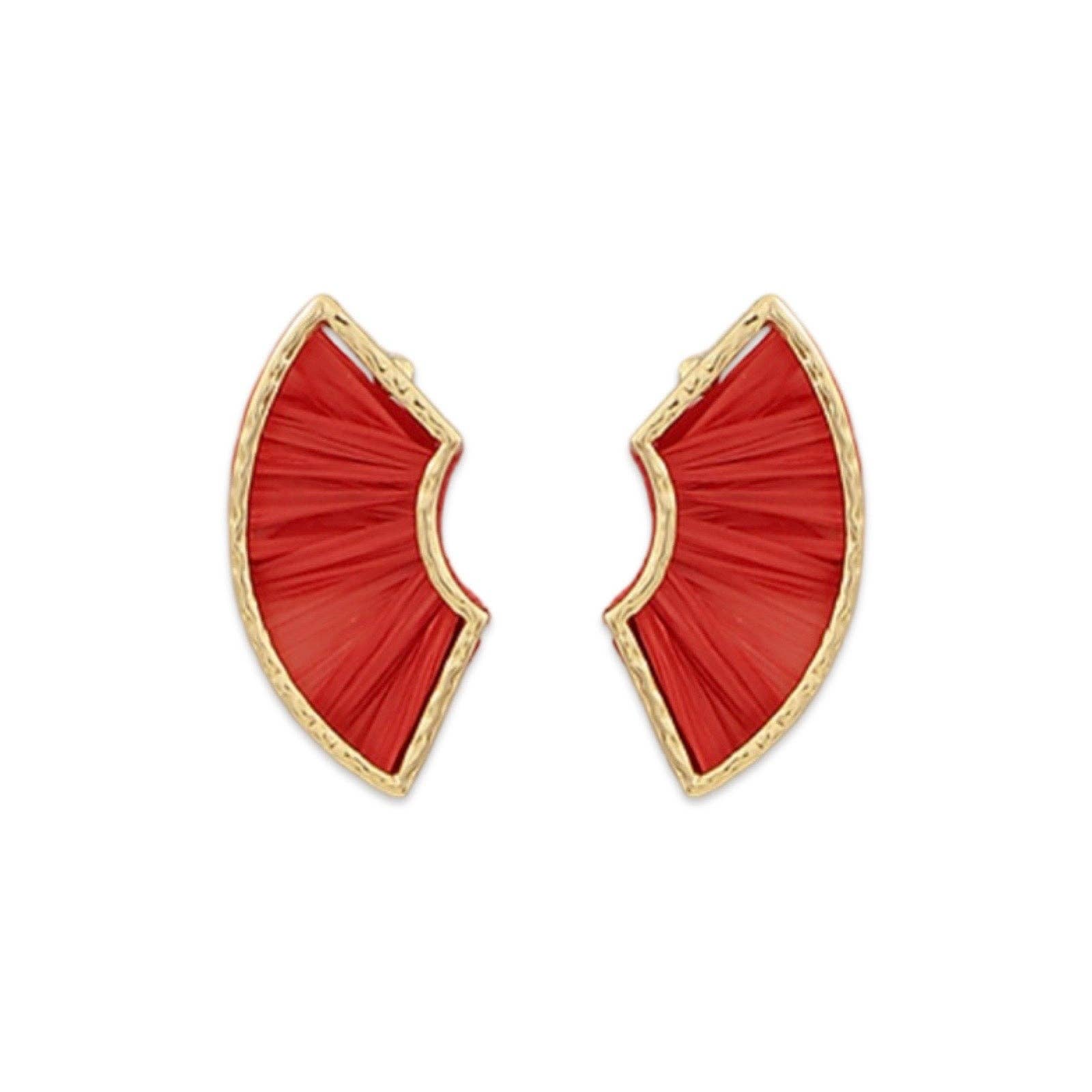 Red Layered Raffia Fan Earring| Fall Earrings| Raffia Earring - SPARROW