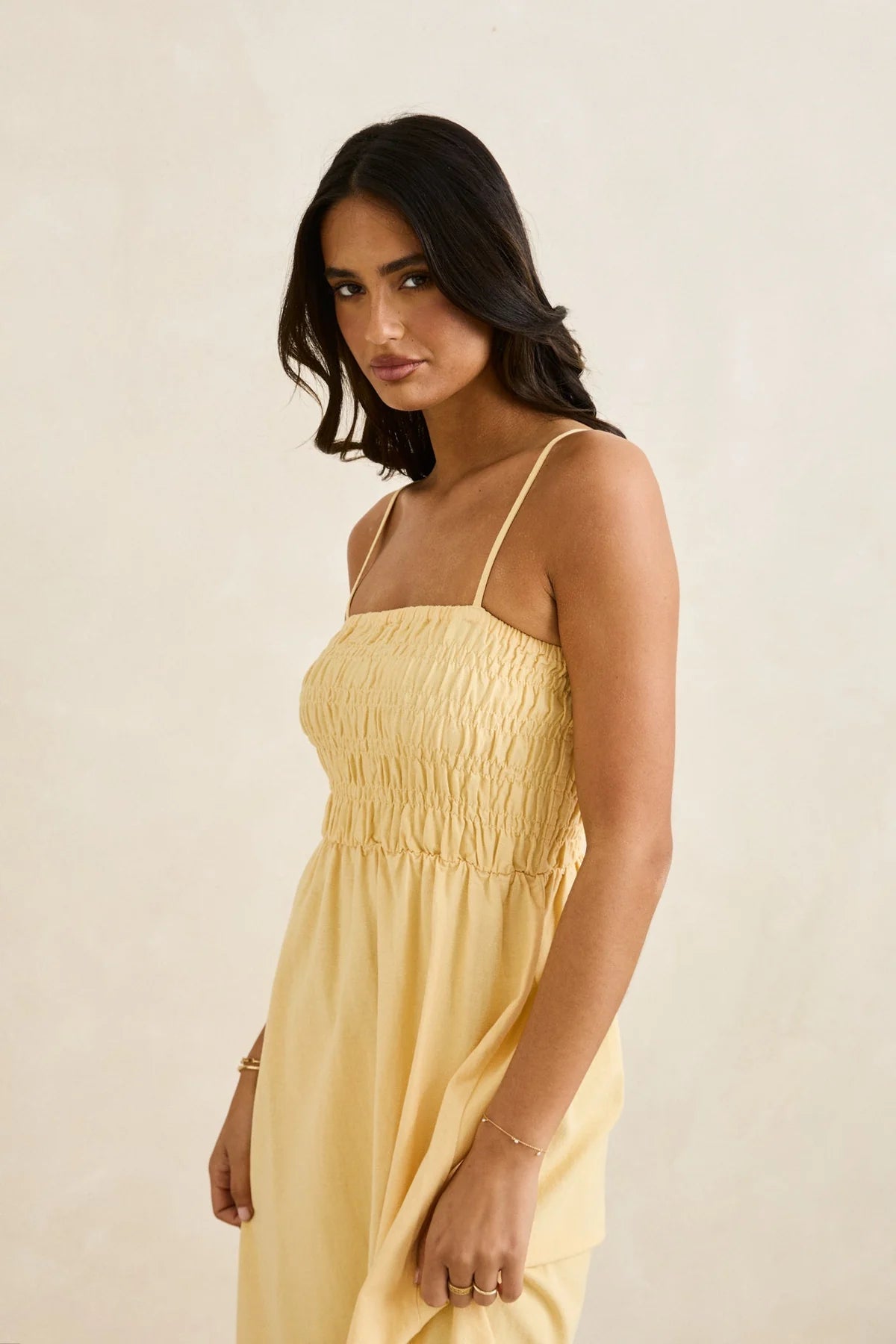 Rhythm Classic Shirred Midi Dress - SPARROW
