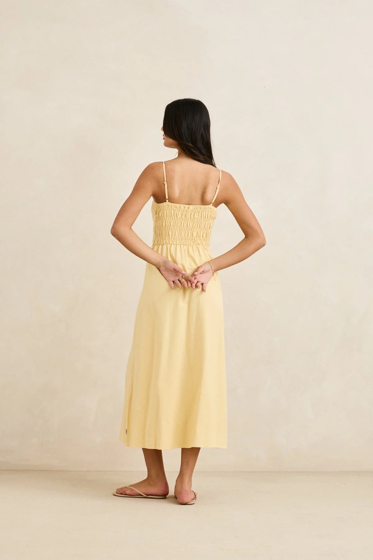 Rhythm Classic Shirred Midi Dress - SPARROW