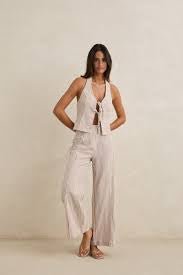 Rhythm. Louise Tie Front Halter Top - SPARROW