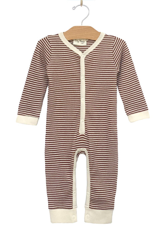 Rust Stripe Snap Long Romper - SPARROW