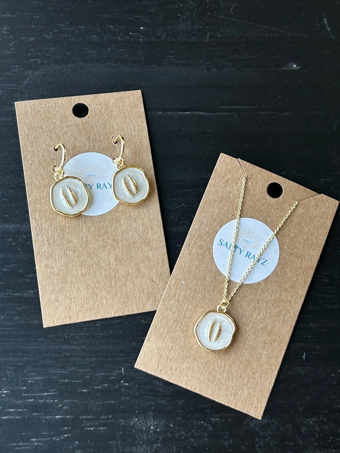 Salty Rayz White Sea Cowrie Thin Hoop 14KGP - SPARROW