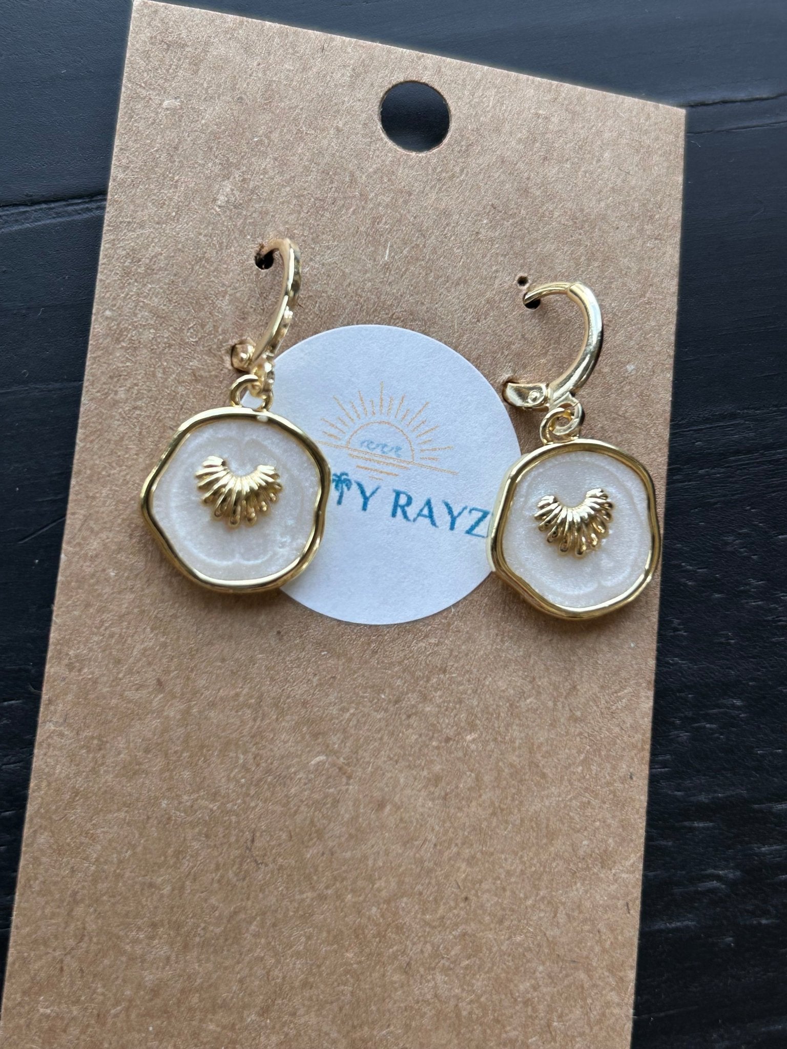 Salty Rayz White Sea Shell Thin Hoop 14KGP - SPARROW