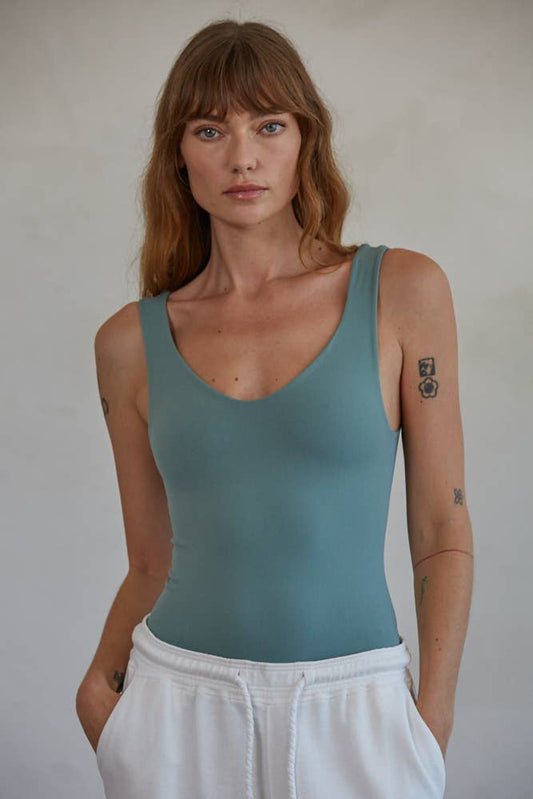 Seamless UV Neck Sleeveless Bodysuit - Sage - SPARROW
