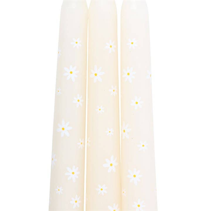 Set of 3 Carrot Patch White Daisy Taper Candles - SPARROW