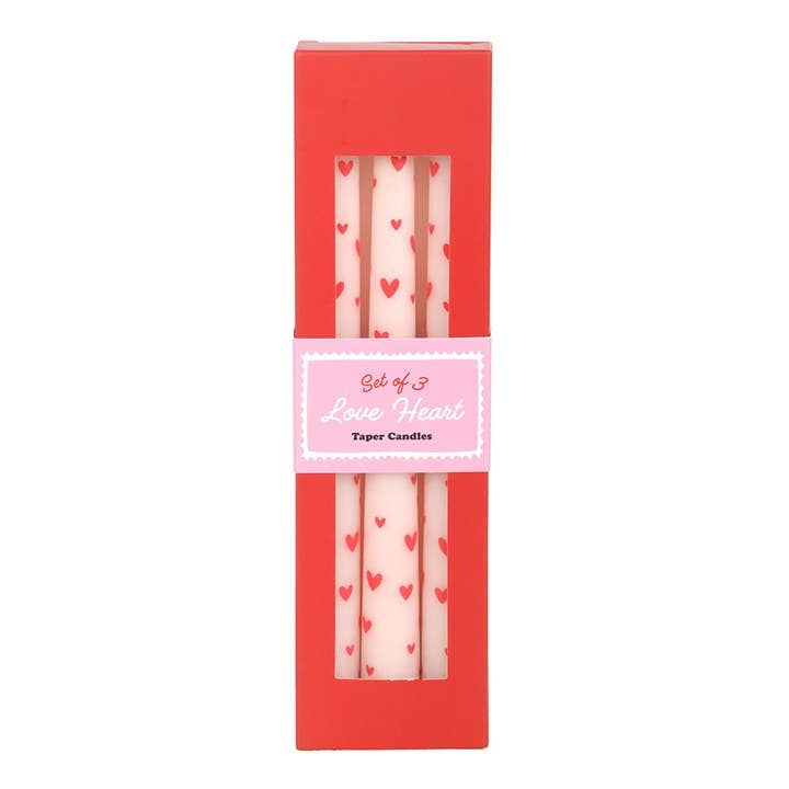 Set of 3 Love Heart Valentine's Day Taper Candles - SPARROW