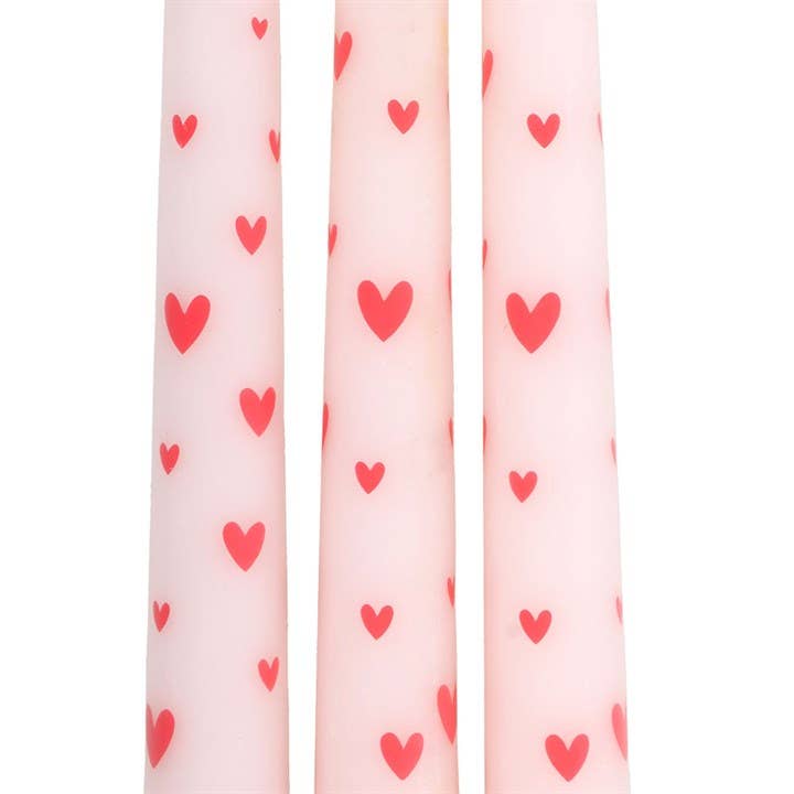 Set of 3 Love Heart Valentine's Day Taper Candles - SPARROW