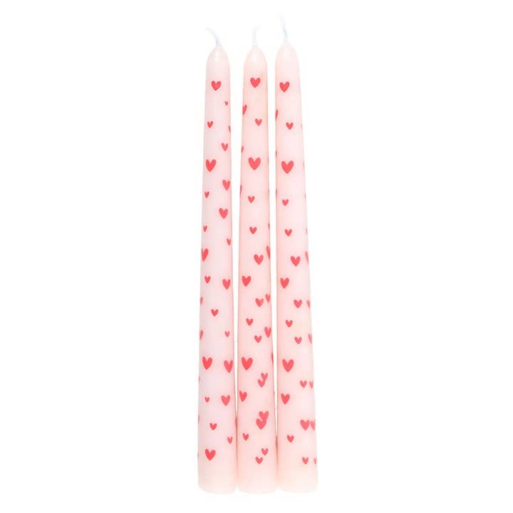 Set of 3 Love Heart Valentine's Day Taper Candles - SPARROW