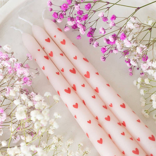 Set of 3 Love Heart Valentine's Day Taper Candles - SPARROW