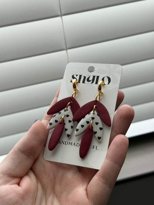 Shylo Heart Print Dangle Earrings - Red - SPARROW