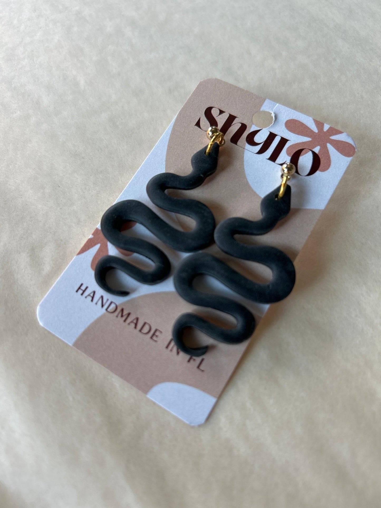 Shylo Snake Earrings - Black - SPARROW