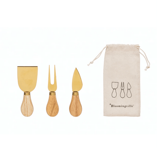 Stainless Steel Cheese Utensils with Oak Wood Handles, Set of 3 - SPARROW