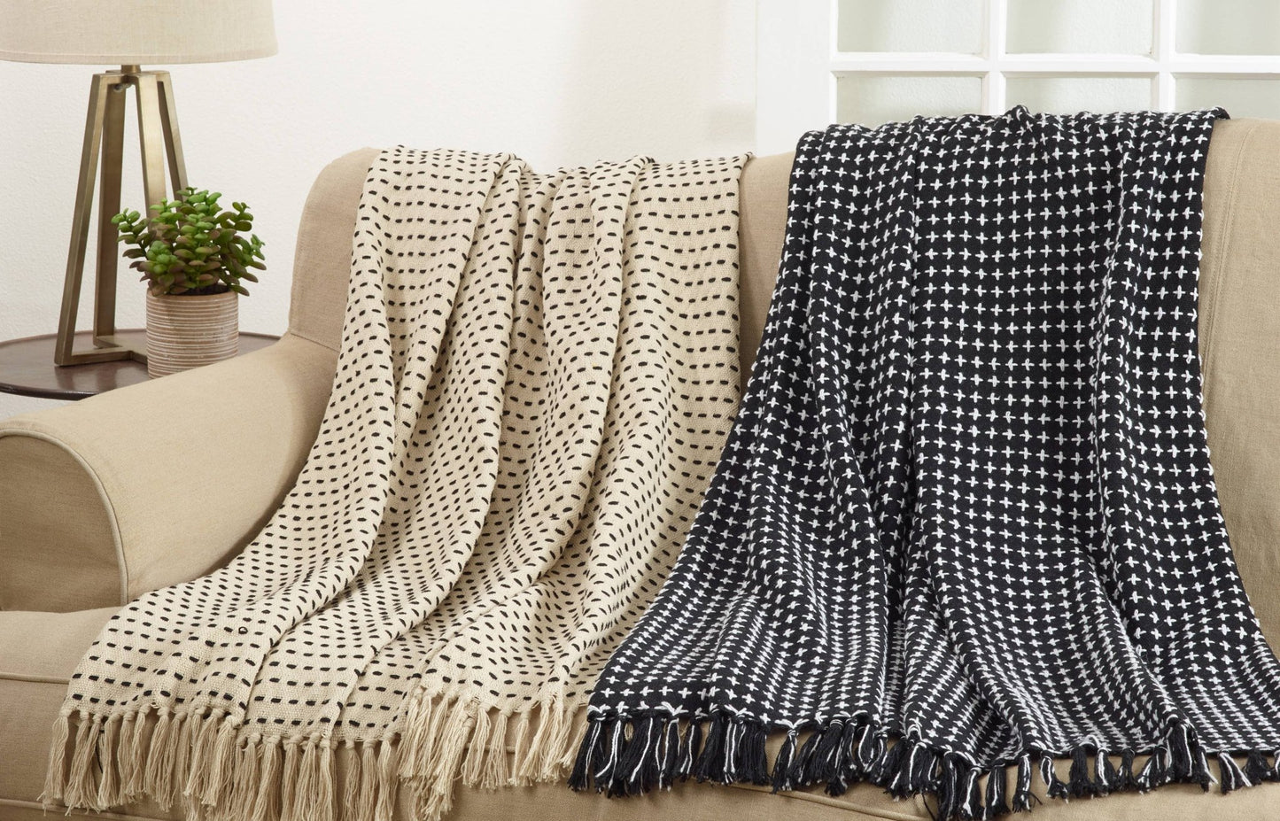 Stitch Line Throw: Ivory / 50"x60" - SPARROW