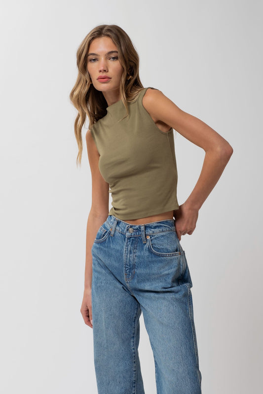 Teagan Mock Neck Top - Green - SPARROW