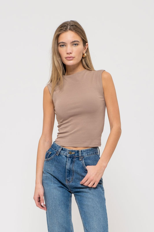 Teagan Mock Neck Top - Mocha - SPARROW