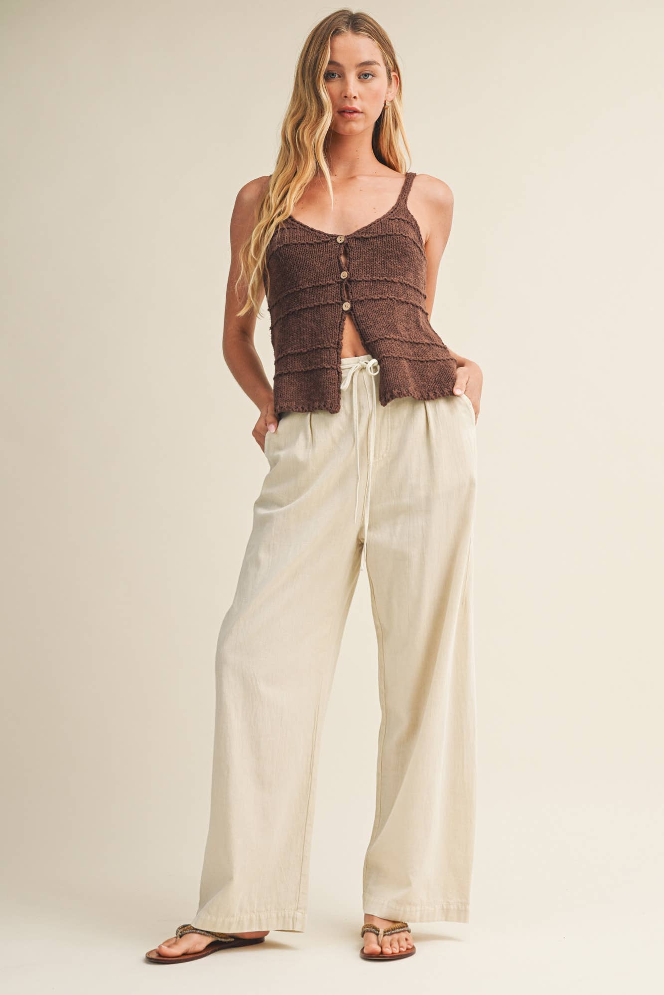 Tia Textured Knit Cami - Chocolate - SPARROW