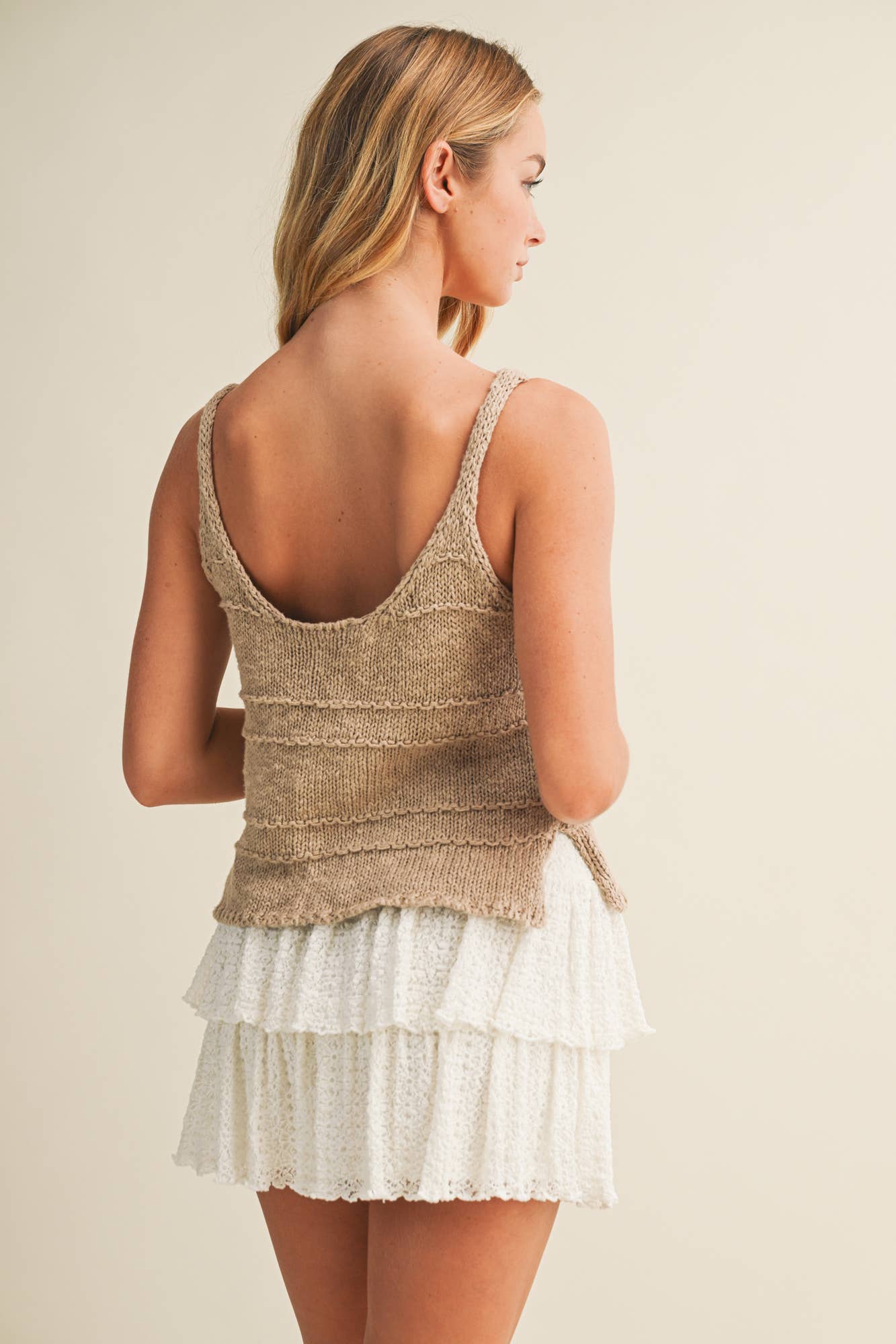 Tia Textured Knit Cami - Taupe - SPARROW