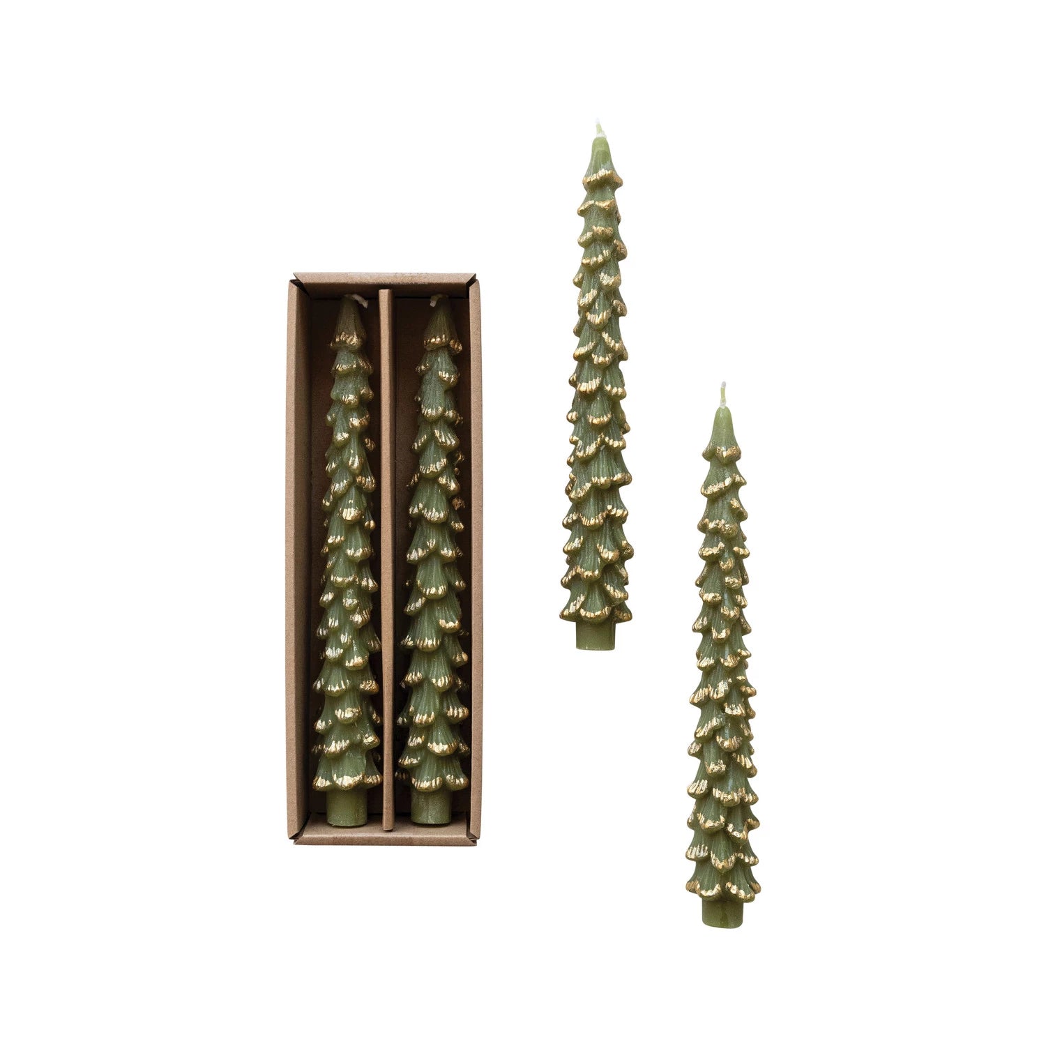 Unscented Tree Shaped Taper Candles w/ Gold Tips - SPARROW