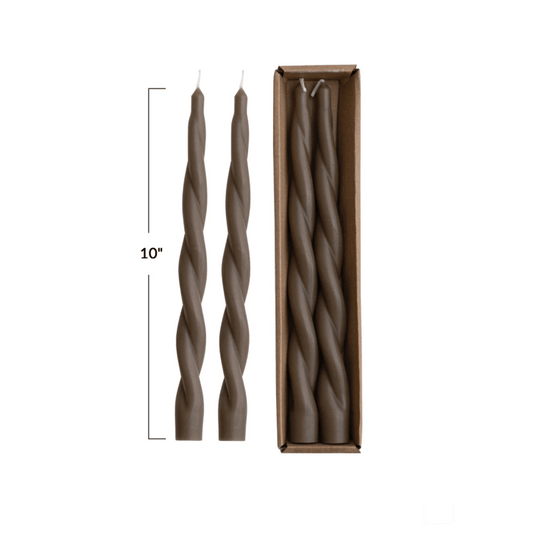 Unscented Twisted Taper Candles in Box, Brown, Set of 2 - SPARROW