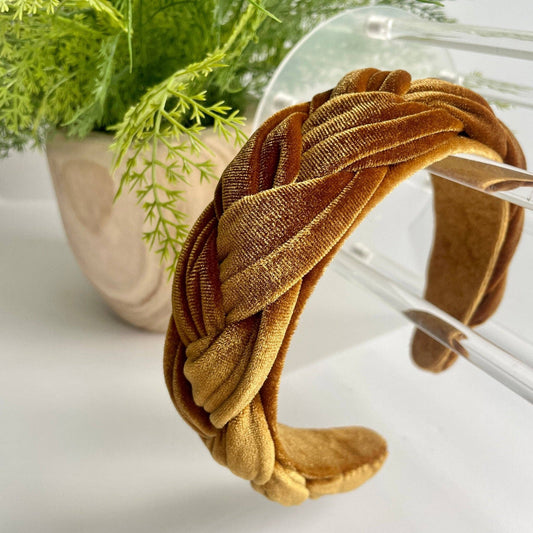 Velvet Braided Women's Headband - Gold - SPARROW