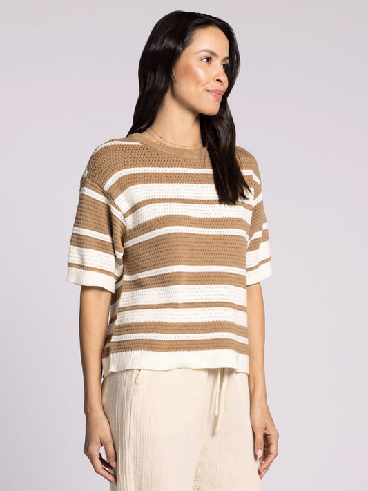 Viola Knit Tee - Brown Ivory - SPARROW