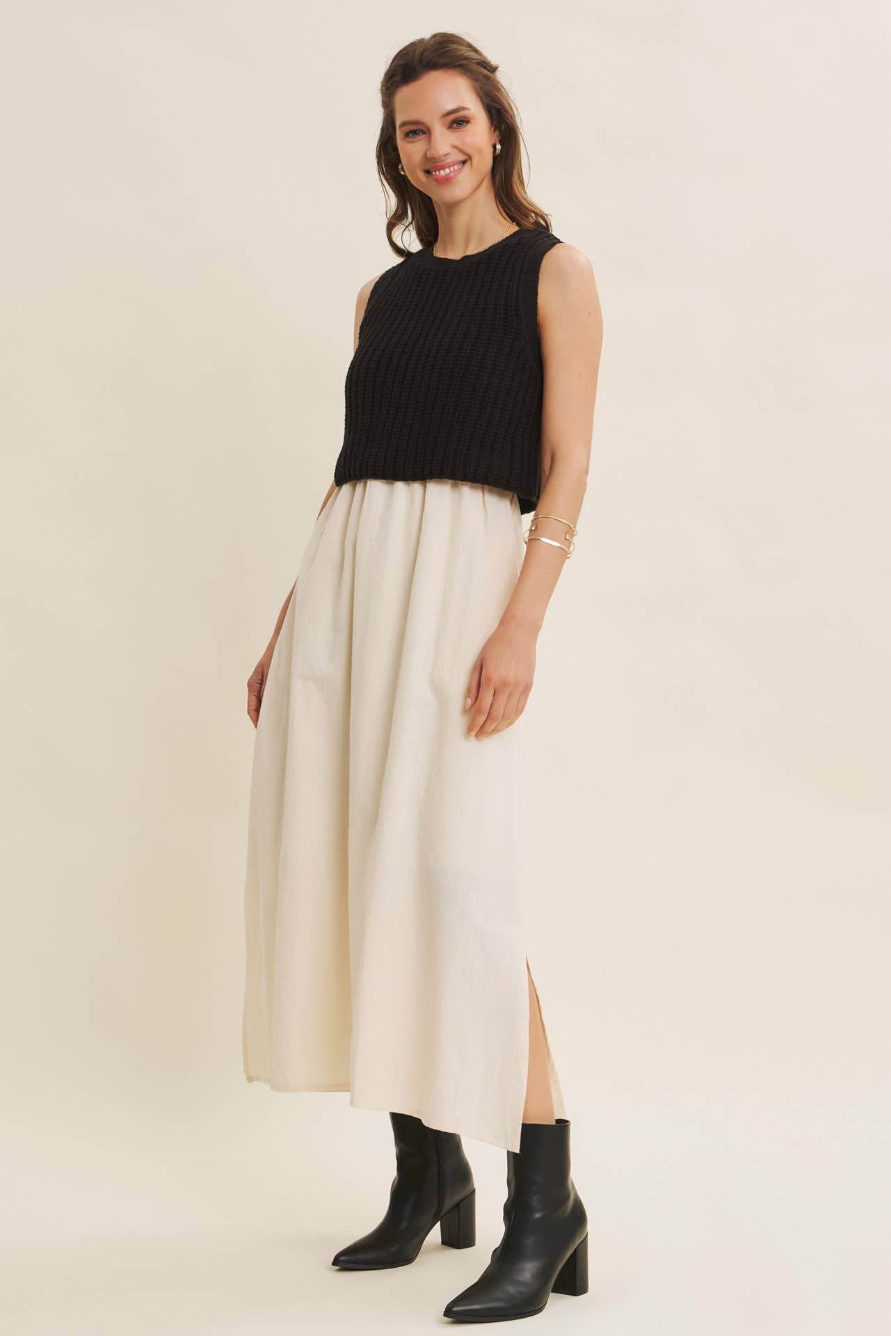 Wallis Dress - Black and Cream - SPARROW