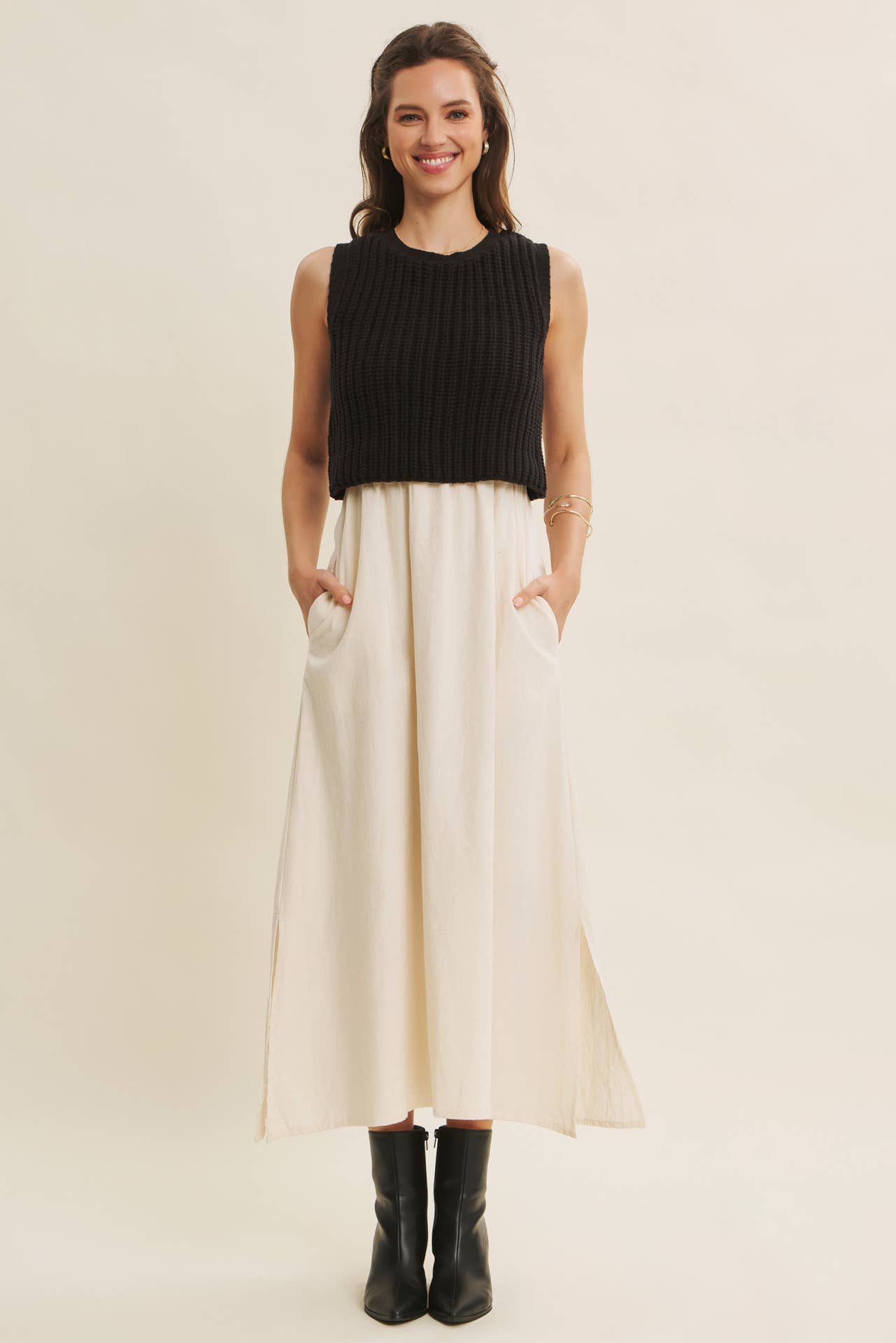 Wallis Dress - Black and Cream - SPARROW