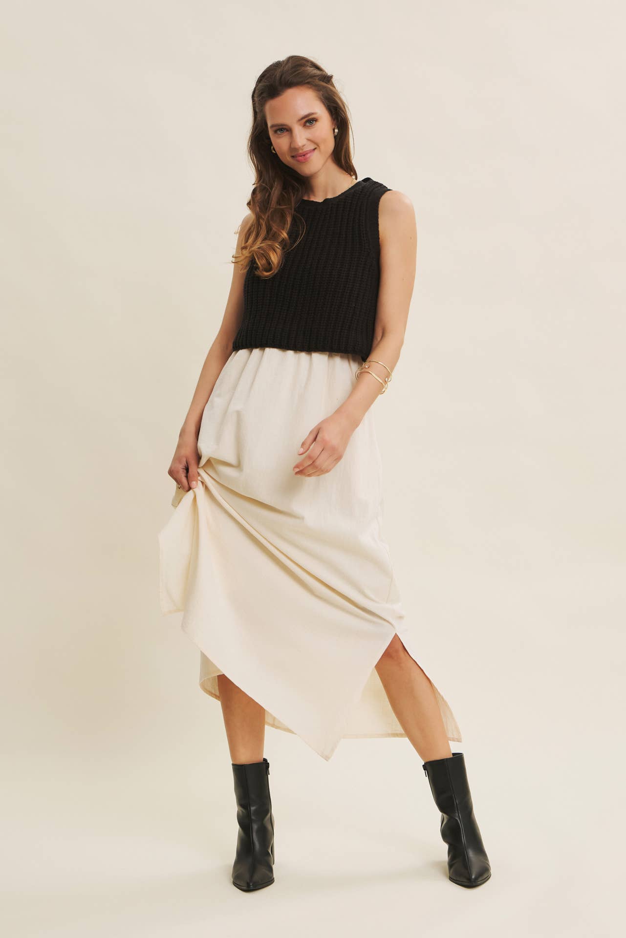 Wallis Dress - Black and Cream - SPARROW