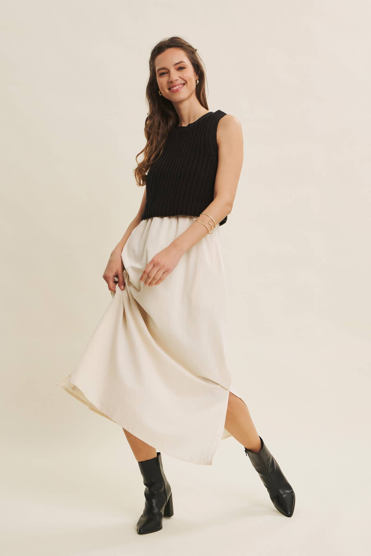 Wallis Dress - Black and Cream - SPARROW