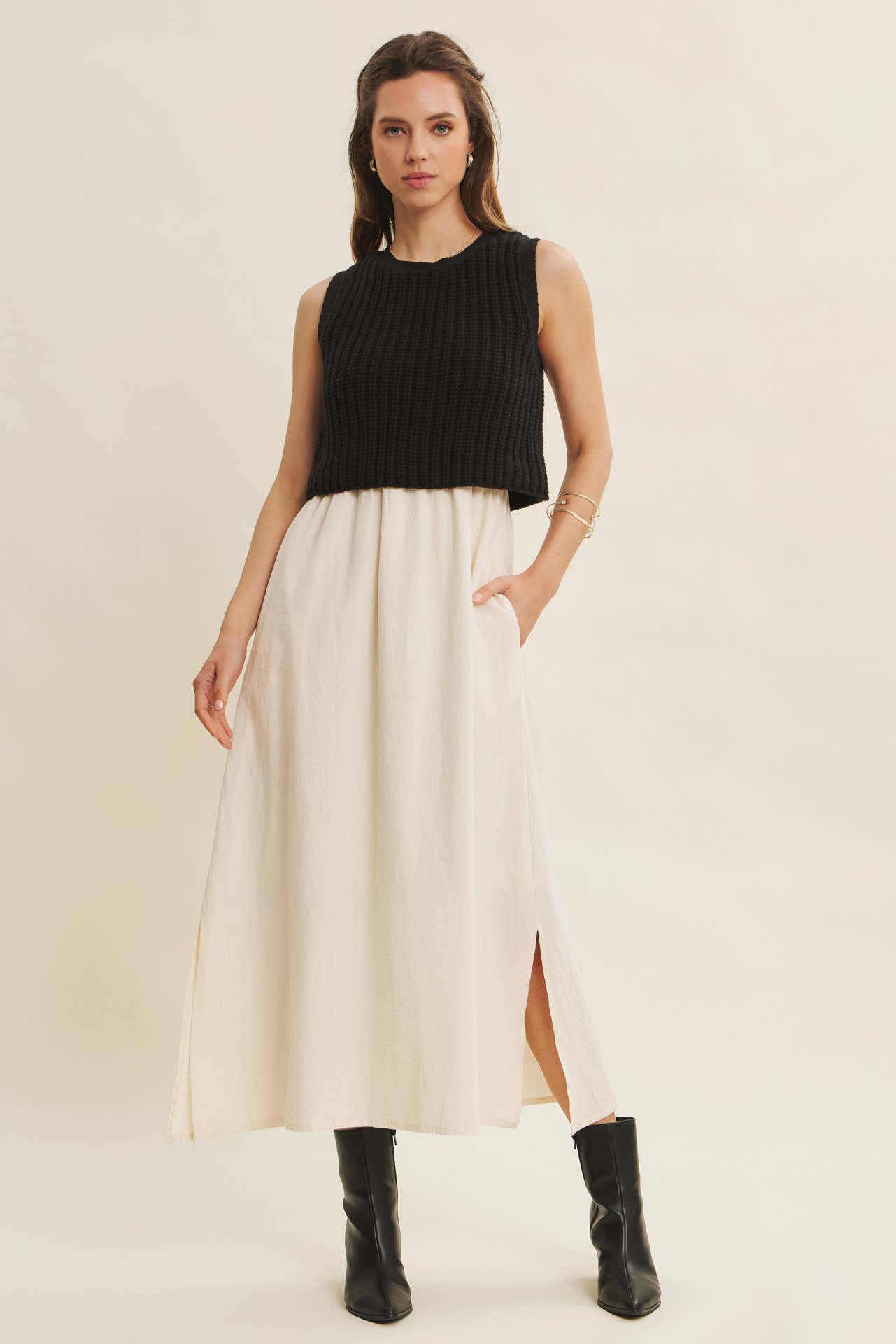 Wallis Dress - Black and Cream - SPARROW