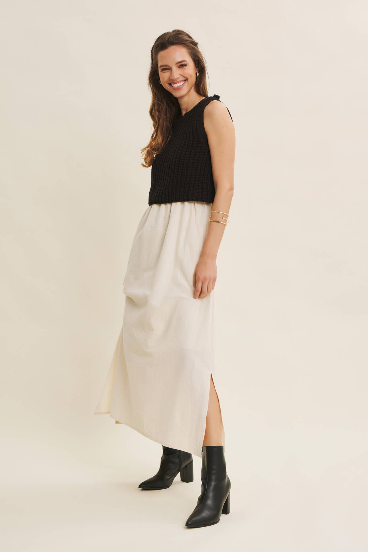 Wallis Dress - Black and Cream - SPARROW