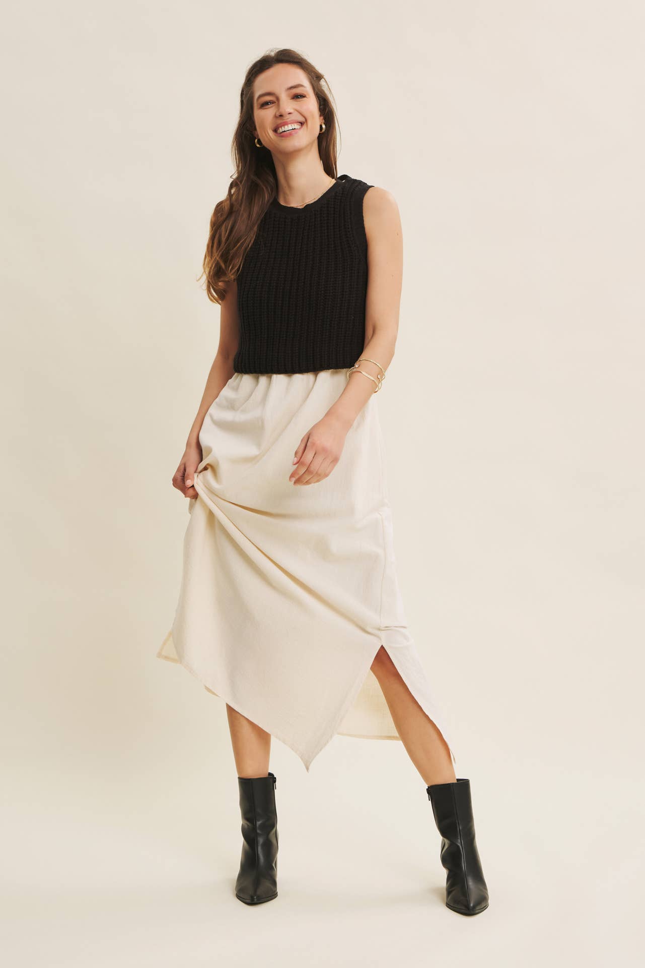 Wallis Dress - Black and Cream - SPARROW