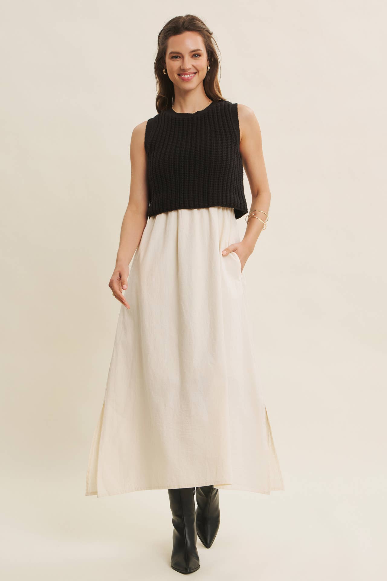 Wallis Dress - Black and Cream - SPARROW