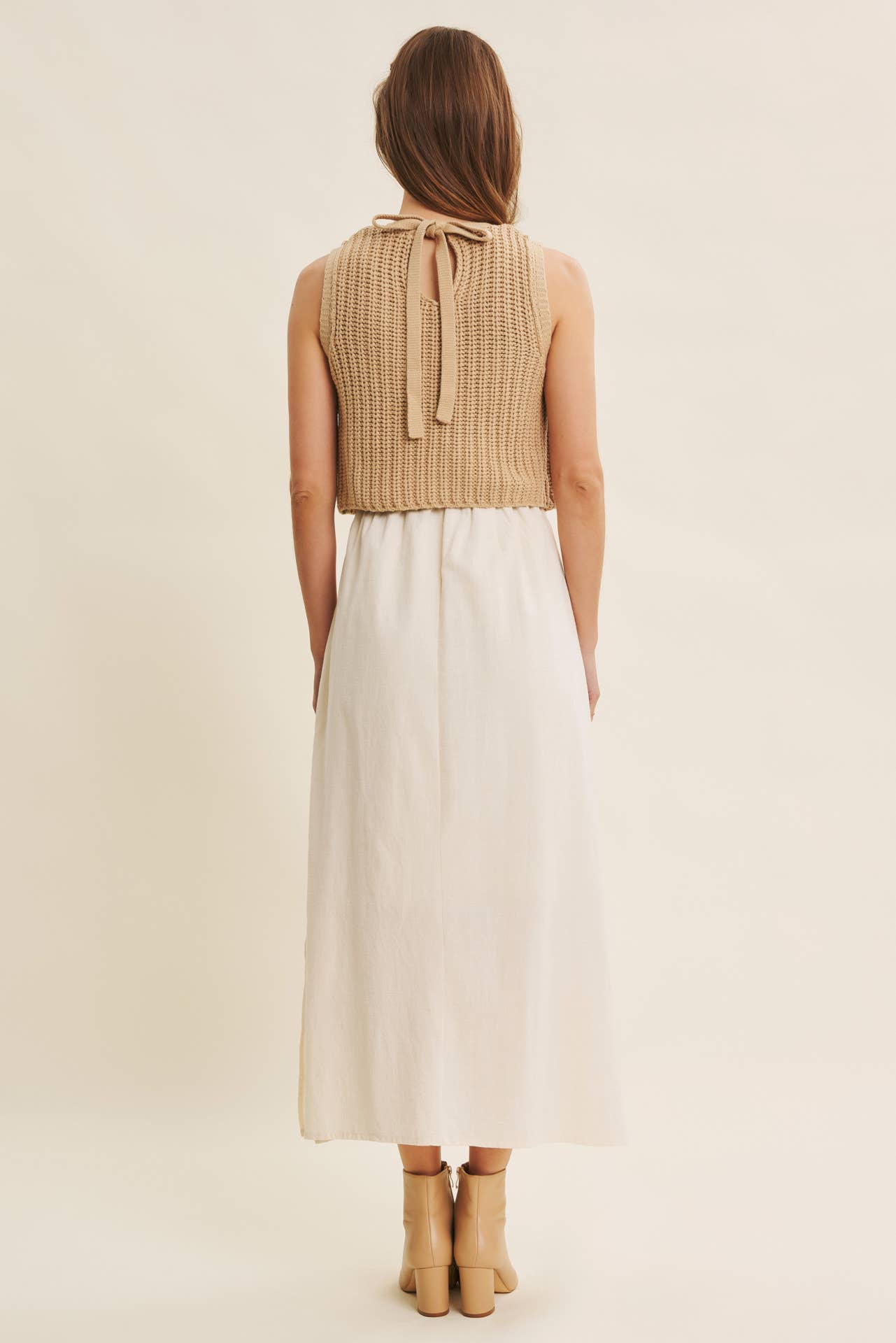 Wallis Dress - Tan and Cream - SPARROW